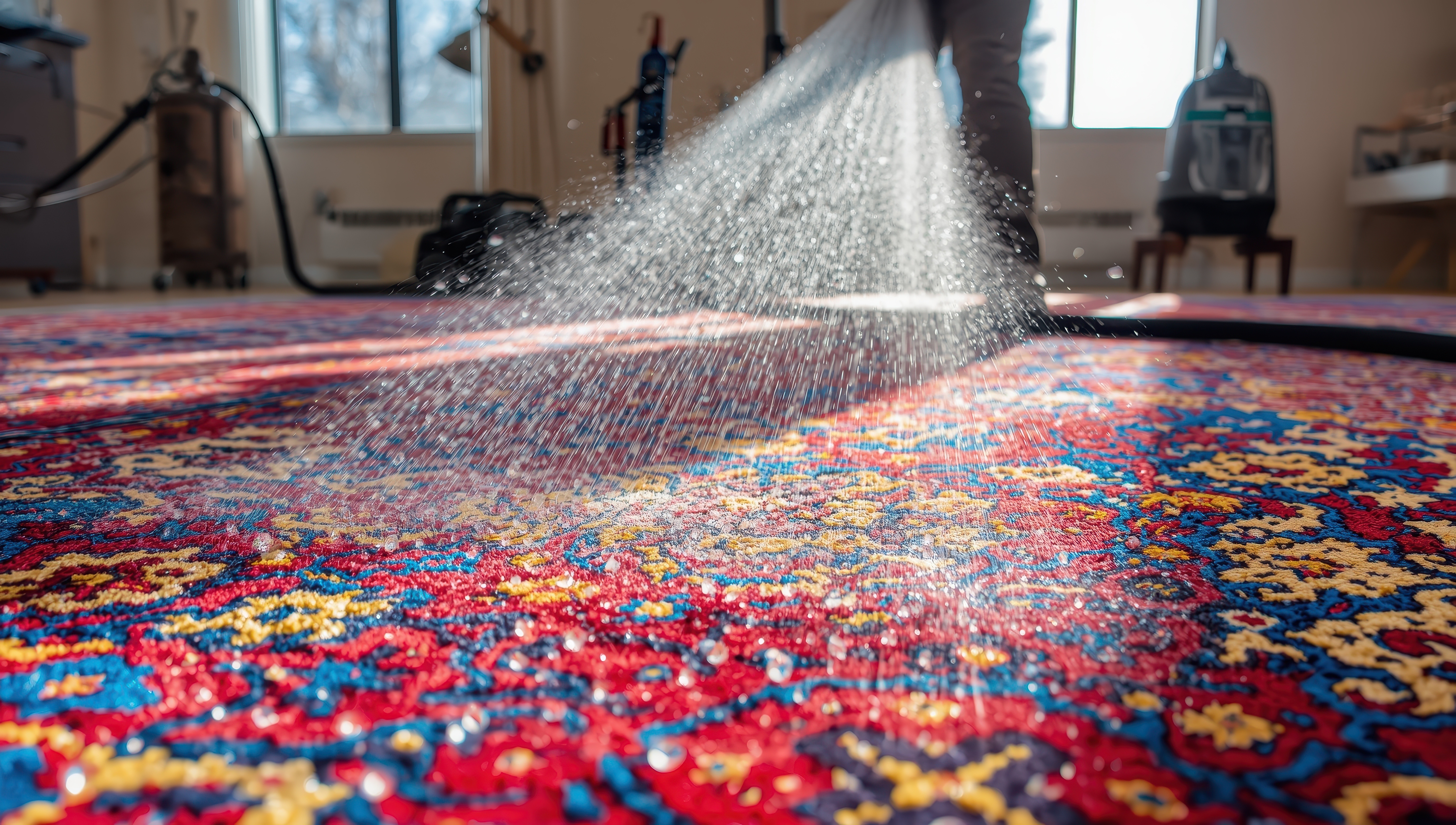 Carpet soaking in cleaning solution